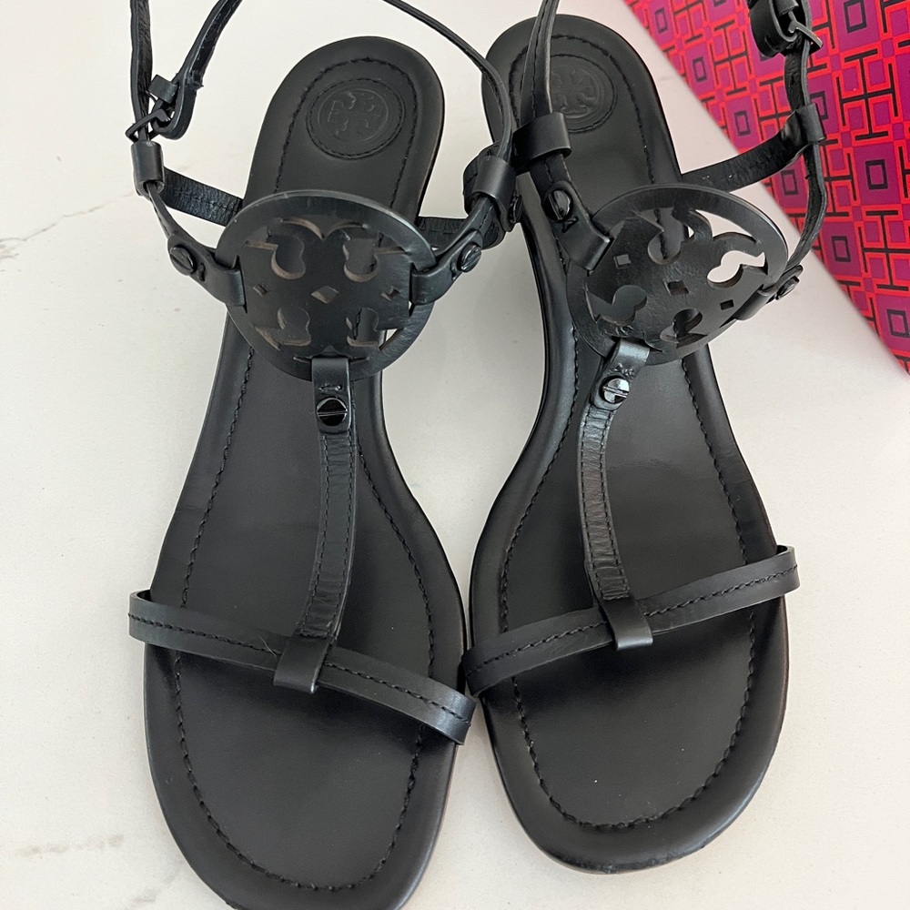 Tory Burch Black Miller Wedges size 8.5